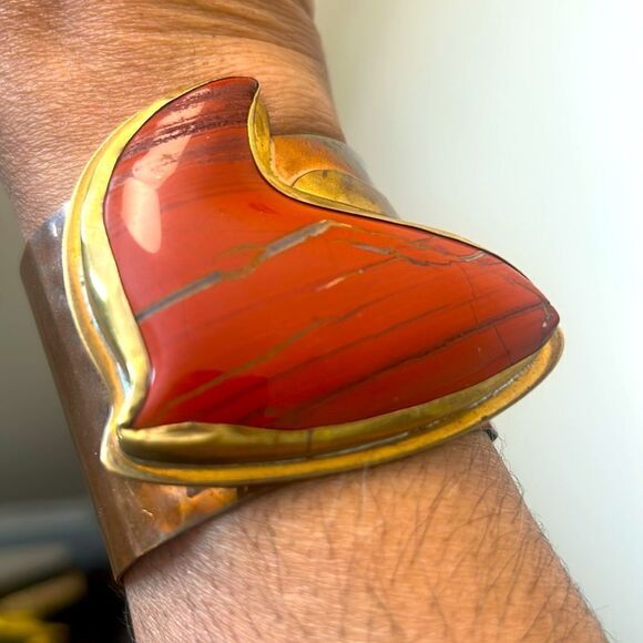 Vintage Brass Agate Stone Bracelet - Picture 3 of 4